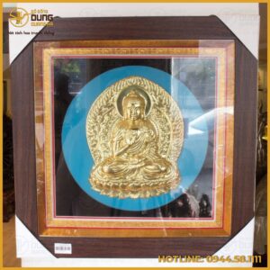 Tranh Phật bằng đồng vàng khung vuông cạnh 49cm