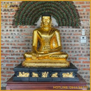 Tượng Phật Thích Ca đồng đỏ dát vàng