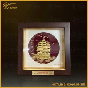Tranh thuyền buồm mạ vàng kích thước 20x20cm cao cấp