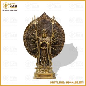 Tượng Thiên Thủ Thiên Nhãn dáng đứng bằng đồng vàng