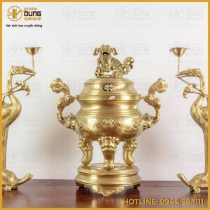 Bộ tam sự hạc chạm họa tiết dơi đồng catut