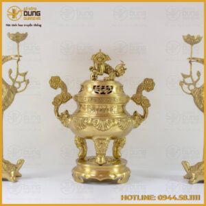 Bộ tam sự hạc chạm sòi đồng vàng cao cấp
