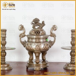 Bộ tam sự nến song long chầu nguyệt đồng đỏ khảm tam khí