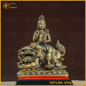 Tượng Phật Văn Thù Bồ Tát đồng vàng 30x25cm