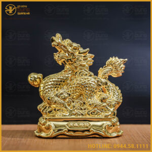 Tượng rồng đồng vàng mạ vàng kích thước 18x13cm nặng 1kg