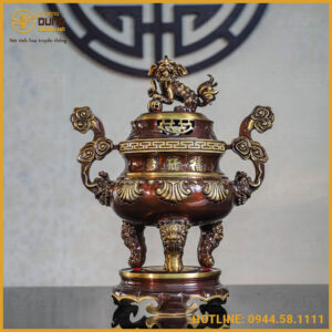Đỉnh chạm hoa sòi đồng vàng hai lai cao 45cm