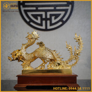 Phượng hoàng đồng đỏ dát vàng cao 30cm dài 51cm