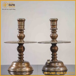 Đôi nến đồng đỏ khảm tam khí cao 50cm