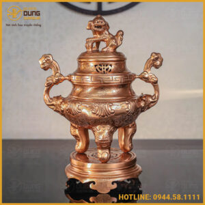 Đỉnh chạm hoa sòi đồng đỏ cao 45cm