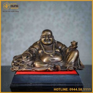 Tượng Phật Di Lặc đồng vàng hun cao 15cm ngang 27cm sâu 16cm
