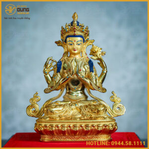 Tôn tượng Quan Âm Tứ Thủ đồng đài loan 21,5cm