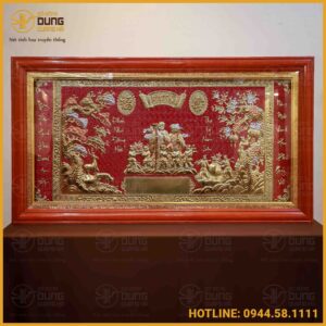 Tranh mừng thọ ông bà bằng đồng 1m35x75cm khung gỗ nền đỏ