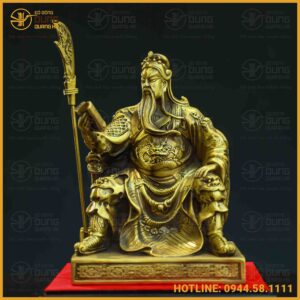 Tượng Quan Công đọc sách đồng vàng kích thước 24x17cm