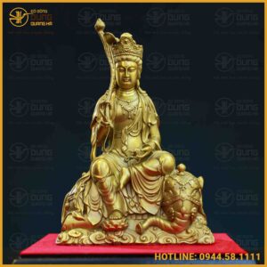 Tượng Phổ Hiền Bồ Tát đồng vàng kích thước 24x15cm nặng 1,5kg