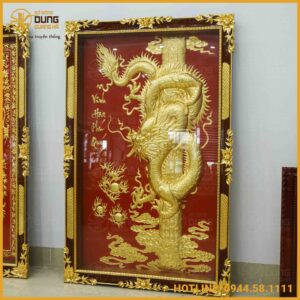 Tranh Vinh Hoa Phú Quý bằng đồng dát vàng nền đỏ