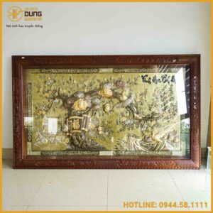 Tranh Vinh Hoa Phú Quý đồng vàng tam khí khung gỗ đục tứ quý