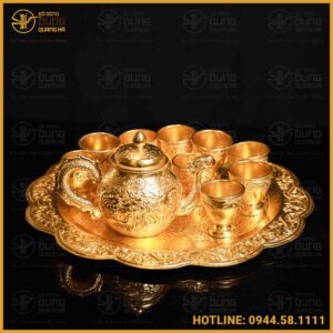 Bộ ấm chén đồng vàng dát vàng cao cấp