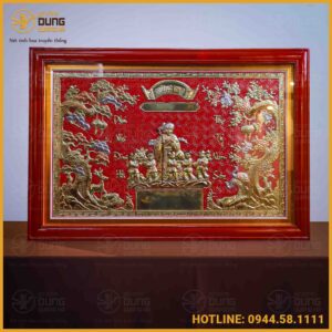 Tranh mừng thọ bà bằng đồng vàng 65cm x 95cm khung gỗ nền đỏ