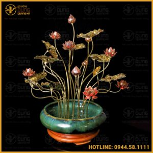 Chậu hoa sen đồng vàng 23 bông cao 70cm
