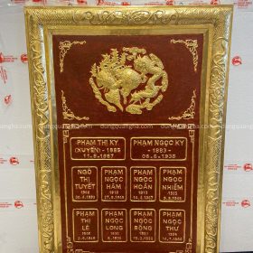 Bảng tên gia phả bằng đồng dát vàng 9999 kích thước 88x60 cm