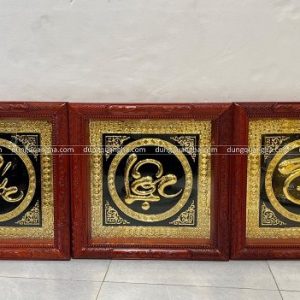 Bộ tranh chữ Phúc - Lộc - Thọ 61x61cm đồng vàng mạ vàng khung gỗ hương
