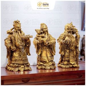 Bộ tượng Tam đa đẹp để bàn bằng đồng vàng cao 45cm - ngang 20cm