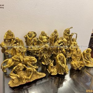 Bộ tượng Thập Bát La Hán bằng đồng vàng mộc cao 15cm