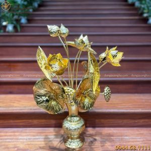 Lọ hoa sen thờ cúng bằng đồng mạ vàng 24k đẹp tinh xảo