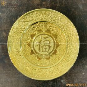 Mâm bồng chữ Phúc bằng đồng mạ vàng 24k hoa văn cổ kính