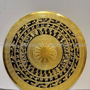 Mặt trống đồng Ngọc Lũ D80 đồng vàng thúc sơn đen, thếp vàng 9999