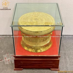 Quả trống đồng mạ vàng 24k bằng đồng đỏ đường kính 40cm