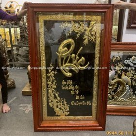 Tranh đồng chữ Phúc 1m25 x 75cm mạ vàng 24k khung gỗ hương