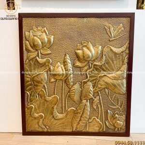 Tranh hoa sen đồng vàng giả cổ khung nhựa giả gỗ 190cm