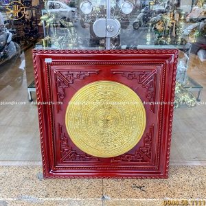 Tranh mặt trống đồng đỏ mạ vàng (mặt trống 50cm - khung gỗ 80cm)