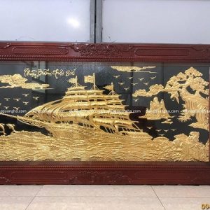 Tranh Thuận Buồm Xuôi Gió 1m7 x 90cm dát vàng khung gỗ gụ