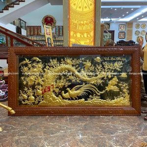 Tranh Vinh Hoa Phú Quý 2m3 dát vàng khung gỗ hoa văn tứ quý