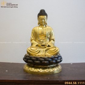 Tượng Đức Phật A Di Đà tọa đài sen cao 60cm bằng đồng vàng