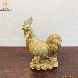 Tượng gà phong thủy tài lộc bằng đồng vàng mộc cao 40cm