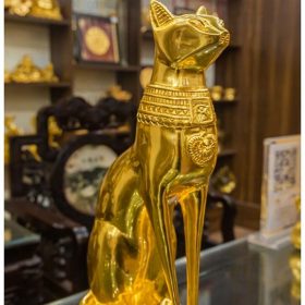Tượng mèo phong thủy Ai Cập bằng đồng dát vàng 9999