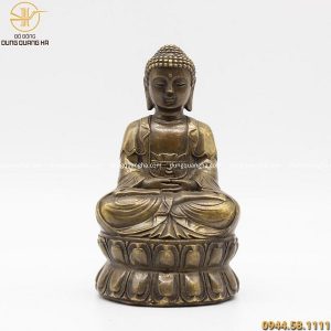 Tượng Phật A Di Đà bằng đồng vàng hun đen giả cổ cao 15cm