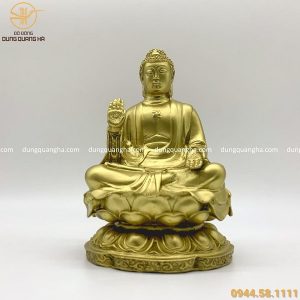 Tượng Phật A Di Đà tôn nghiêm bằng đồng vàng mộc