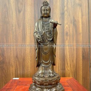 Tượng Phật bà Quan Âm đứng ung dung hun giả cổ 40 x 13 x 13 cm nặng 3kg