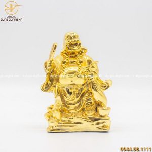 Tượng Phật Di Lặc cầm túi tiền bằng đồng mạ vàng 24k