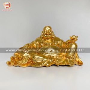 Tượng Phật Di Lặc ngồi bằng đồng mạ vàng 24k