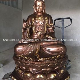 Tượng Phật Quan Âm cao 1m5 bằng đồng đỏ họa tiết thếp vàng nặng 4 tạ