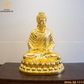 Tượng Phật Thích Ca bằng đồng đỏ dát vàng 9999 cao 70cm