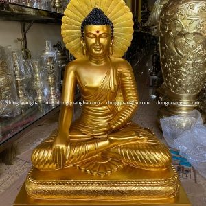 Tượng Phật Thích Ca bằng đồng đỏ dát vàng 9999 cao 90cm