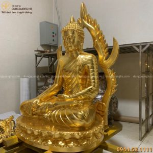 Tượng Phật Xiêm Thái Lan cao 90cm bằng đồng đỏ thếp vàng 9999